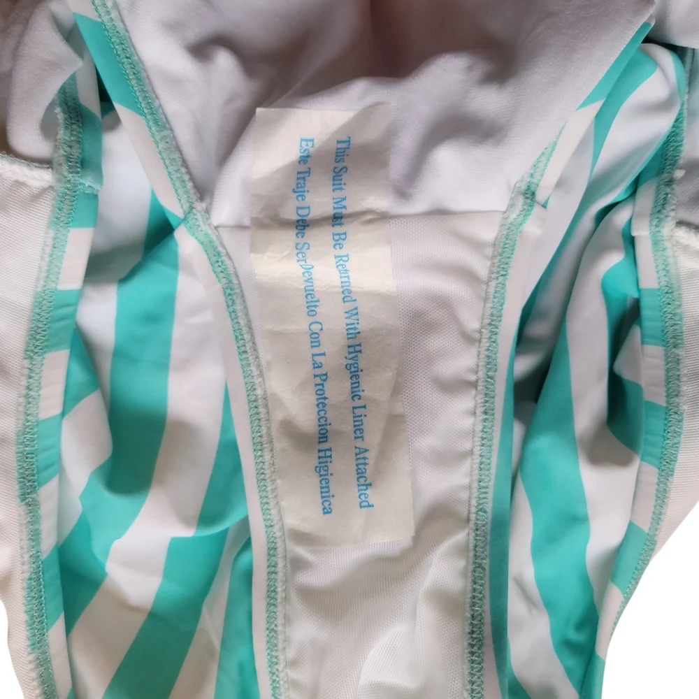NWT Kona Sol Mint Stripe One Piece Swimsuit Size 20W Plus V Neck Strappy Back - Picture 13 of 13